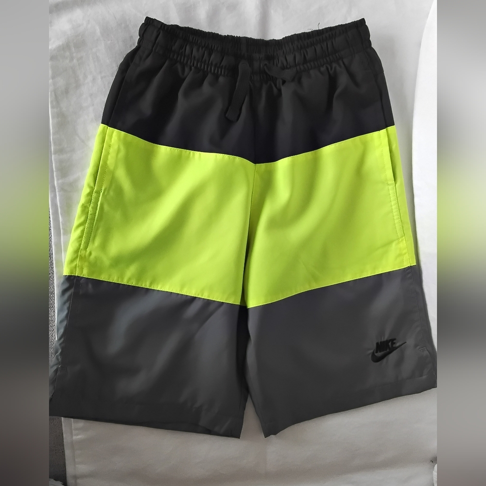 Nike Black and Neon Yellow Colorblock Athletic Swim Shorts